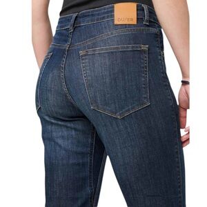 DU/ER Girlfriend Jeans Size 25 Straight Leg Dark Buckle Gusset Performance Denim
